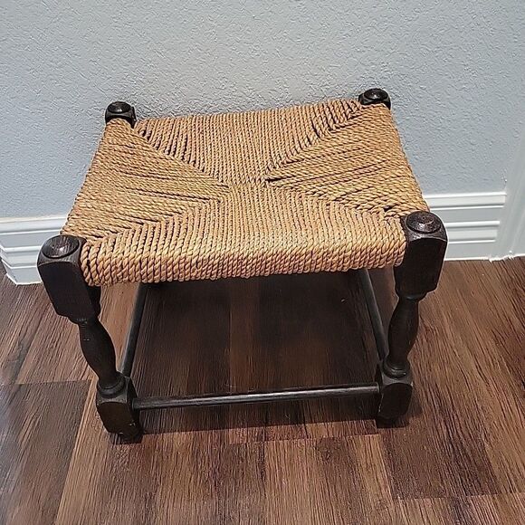 Vintage 1960 Rope Rush Twine Seat Foot Stool Arts and Crafts Primitive Rustic - Picture 3 of 12